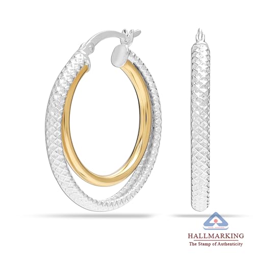Image of TRUESILVER ACPL 925 Sterling Silver Hoop Earrings for Women | BIS Hallmarked Two-Tone & Three-Tone Intertwined Hoop Earrings | Oval & Round Lightweight Jewelry