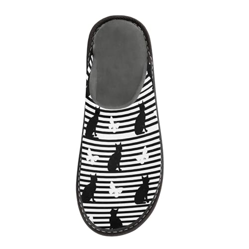 ODAWA Black Cat Stripes Memory Foam House Shoes for Grandma Mom, Non Slip Mens Slip On House Shoes Size 4-53