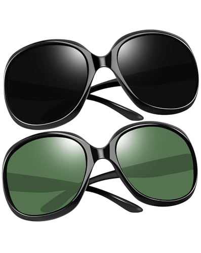 Joopin Bulk Oversized Sunglasses Womens Polarized Ladies Big UV Sun Glasses Large Jackie Sunnies for Sensitive Eyes (Black+Blackish Green)