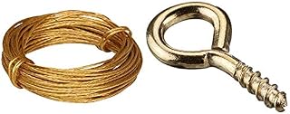 Merriway BH02242 Brass Number 1 Picture Wire, 6 Metres (19.5 feet), 6 kg (13 lb) Breakweight & BH02309 EB Picture Mirror Frame Screw in Eye, 12mm (1/2 inch) - Brass Plated - Pack of 30