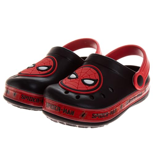 Josmo Boys Spider-Man Waterproof Clog Sandals – Closed Toe Slip-On Slides with Backstrap, Black/Red, Size 9-10 Toddler