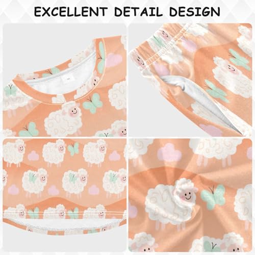 Little Sheep Butterfly Soft Pajama Set for All Seasons,Breathable Pjs Long Sleeve Sleepwear,Comfy Loungewear 2 Piece Underwear Set 5T3