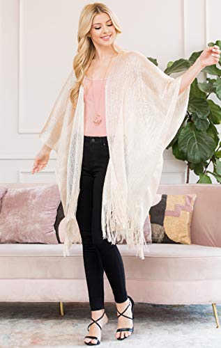 Image of RIAH FASHION Bohemian Sequin Glitter Shawl Wrap Poncho - Kimono Cardigan, Sparkly Metallic Mesh Scarf, Open Knit Crochet