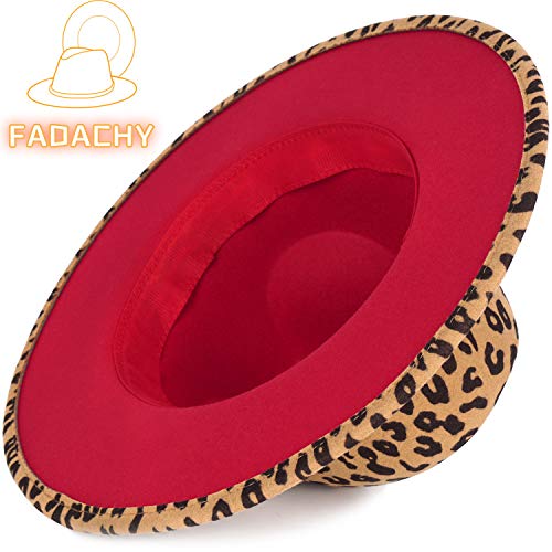 Fadachy Fedora Hat For Mens & Womens Wide Brim Two Tone Leopard Fedora Felt Red Bottom Panama Jazz Hats Cheetah #TOP1