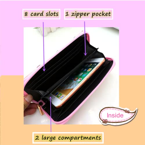 Kids Long Wallet for Little Girls Kids Long Wallet Cluth Zip Around Organizer Wallet PU Clutch Long Purse Cartoon Printed Wallet3