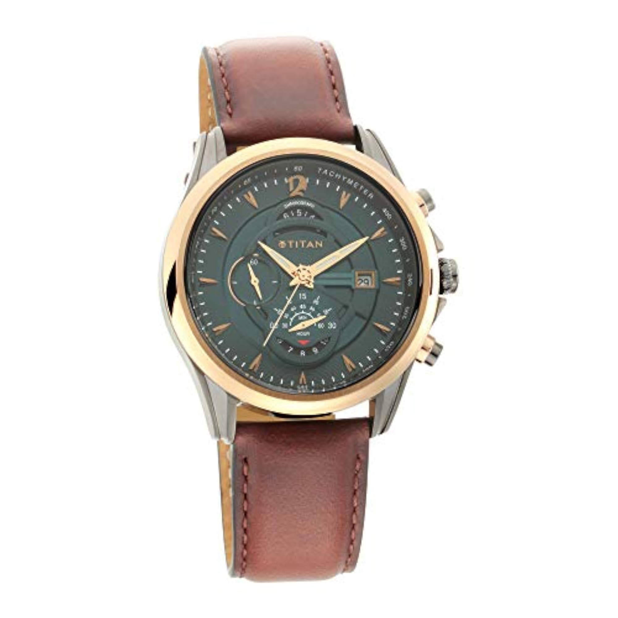 Maritime Pro Quartz Chronograph Green Dial Brown Leather Strap Watch for Men