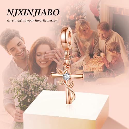 Image of S925 Sterling Silver Rose Gold Romantic Charm Pendant, Gifts for Family Friends Girlfriend, Valentine's Day Birthday Christmas Anniversary, Bracelet Necklace Bead Dangle Charm for Women Jewelry