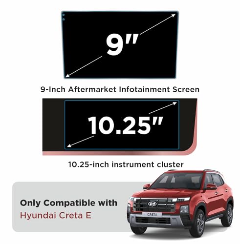 Image of Spartan Shield Screen Guard COMBO For HYUNDAI CRETA 2024 | 9 Inch AFTERMARKET ANDROID INFOTAINMENT + 10.25 INSTRUMENT CLUSTER Protector | E BASE MODEL | Anti Scratch | Water Resistant | HD Clear | High-Touch Sensitivity | Car Digital Stereo Accessories [Not Tempered Glass]