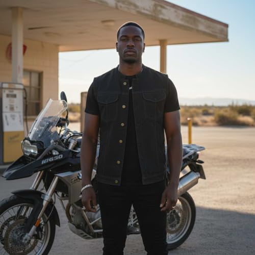 Image of Milwaukee Leather MDM3020 Men's Black Denim '5-in-1' Club Style Vest with Removable Hoodie - Small