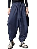 harem jogginghose damen kurz Elastische Taille --- Diese Freizeit Harem Leinenhose mit elastischer Taille mit verstellbarem Kordelzug für maximalen Komfort, Schrittdesign für Leichtigkeit der Bewegung.