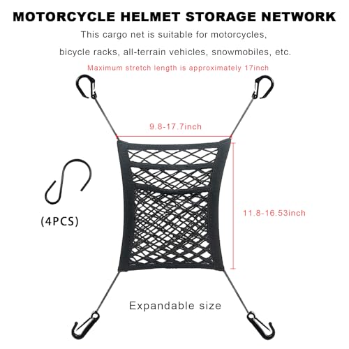 MUQIDA Motorcycle Cargo Net for Helmet Storage, 10\"×12\" High Elastic Triple Layer Mesh Cargo Net with 4 Strong Hooks, Kid Pet Barrier Seat Storage Bungee Net for Motorbike Bike (4 Elastic Edges) - Thumbnail 2