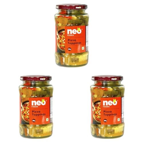 Image of Neo Pizza Topping 350g I Ready-to-Eat, Fibre-Rich l Jalapeno, Olive, Baby Corn, Yellow and Red Bell Pepper I Enjoy as topping for Pizza, Pasta, Salads, Burger & Wraps l Non-GMO I100 % Vegan (Pack of 3)