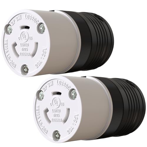 2 Pack NEMA L5-20R Locking Connector, Twist Generator Connectors, 20 Amp 125V 2 Pole 3 Wire Grounding, Female Extension Cord Ends, Industrial Grade Heavy Duty, UL Listed(E355464)