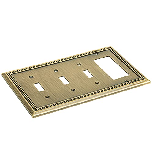 Image of Henne Bery Sunken Pearls Heavy Duty Decorative Wall Plate Switch Plate Outlet Cover (Triple Toggle /Single Decorator, Antique Brass)