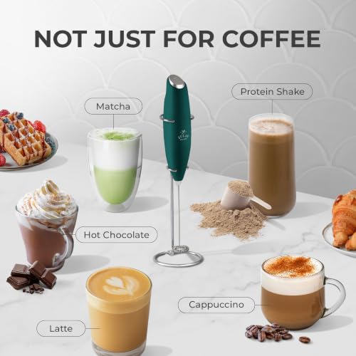 Image of Zulay Kitchen Powerful Milk Frother Wand With Duracell Batteries - Ultra Fast Handheld Drink Mixer - Electric Whisk Foam Maker for Coffee, Lattes, Cappuccino & Matcha - Z1 Motor - Dark Green