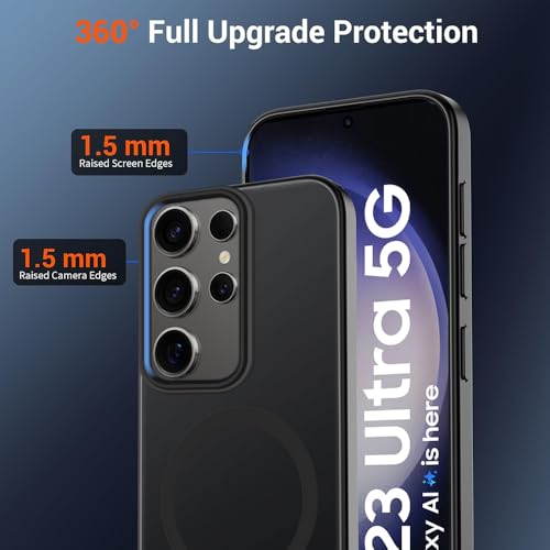 Image of SIZUKA Samsung S23 Ultra Magsafe Hard Back Case | Matte Design & 360 Protection | Military-Grade Samsung S23 Ultra Cover | Strong Magnet Back - Black