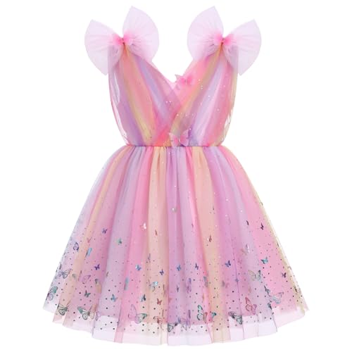 Image of IMEKIS Toddler Kids Girls Butterfly Dress Sparkle Sequins Tulle Wedding Formal Birthday Dresses 2-10T