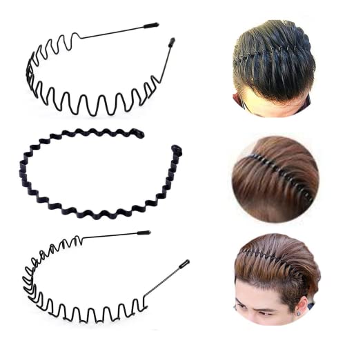 Metal Hair Band for Men Women's Headband, Unisex Black Wavy Spring Sports Headband for Men's Hair Band Hoop Clips Women Accessories Simple Elastic Non Slip Wide Headwear Bandeau Outdoor