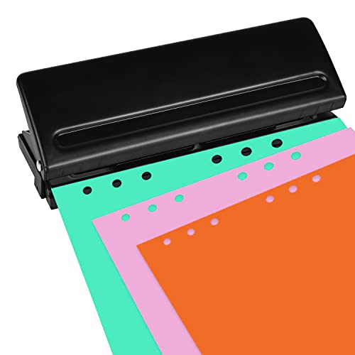 Molbory 6 Fach Locher, Verstellbar Abstände Büro Binder Puncher, 6-Loch Desktop Punch, Locher aus Metall Binder Locher für A3 A4 A5 B3 B4 B5, 6 Blatt Stanzkapazität, Schwarz - 5.5 mm Lochdurchmesser