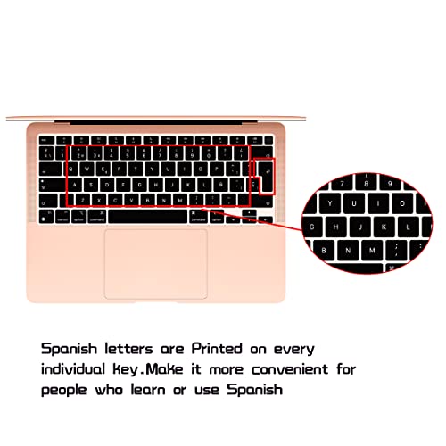HRH ESP Spanish Language Silicone Keyboard Cover Skin for MacBook Air 13.3" 13 inch 2020 with M1 Processor(Model A2337) Touch ID Accessories Protector,Black by HRH - Image 3