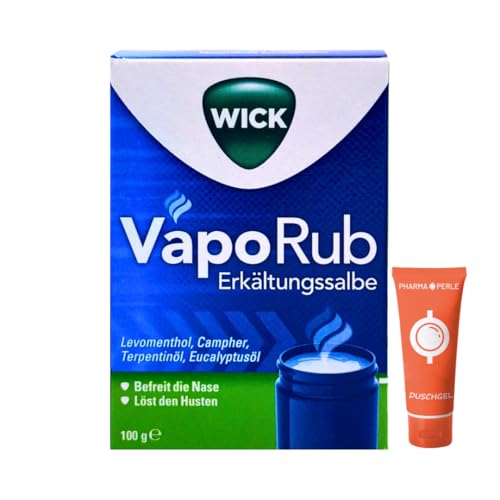 WICK VapoRub Erkältungssalbe 100 g I Zum Einreiben & Inhalieren I Wohltuende Dämpfe in der Erkältungszeit I Menthol Kampfer & Eukalyptusöl I Für freies Atmen I Spar-Set plus Pharma Perle give-away