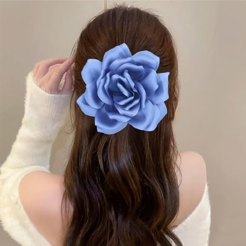 Image of Flower Brooch Pins for Women 5.5in Lapel Pins Large Rose Floral Brooches Dainty Satin Fabric Brooches Rose Flower Hair Clips Wedding Party Dance Clothes Accessories Jewelry