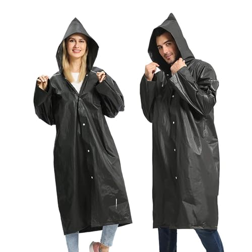 Xspring Rain Coat Reusable Rain Ponchos for Adult Black EVA Waterproof Rain Coat Packable Waterproof Raincoat for Outdoor Camping Rain Ponchos for Adults with Hood and Drawstring