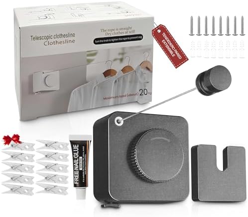 Extendable Outdoor Wall Clothesline, Includes Installation Kit Wi...