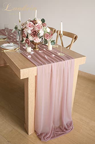 Lookein 10 Feet Dusty Rose Chiffon Table Runner Sheer Wedding Table Cloth 29X120 Inches Rustic Wedding Decorations French Chiffon Table Runner #TOP4
