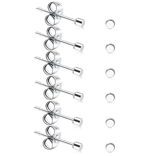 UHIBROS Hypoallergenic Stainless Steel Stud Earrings 2mm Tiny Ear Studs for Women Man 18K White Gold Plated 6 Pairs