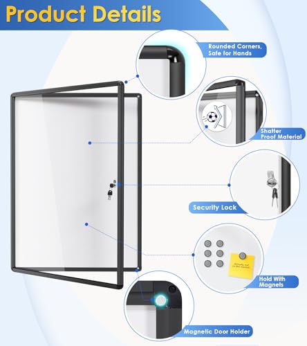 Image of SWANCROWN Wall Board 9 x A4 with Lock, Magnetic Whiteboard