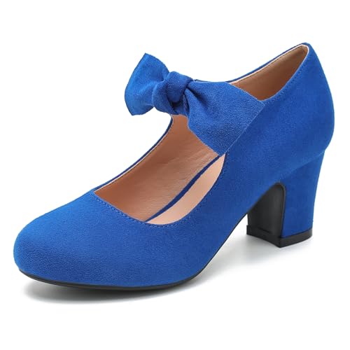 Women's Bow Mary Jane Pumps Royal Blue 45-11US