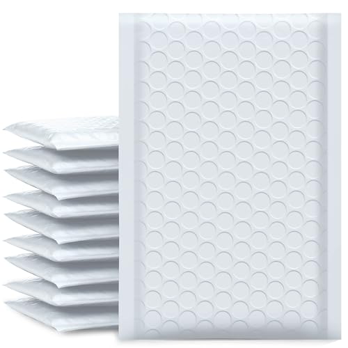 Image of UCGOU Bubble Mailers 4x8 inch White 50 Pack Usable Size 4x7 inch Padded Envelopes | Opaque Self Seal Adhesive Waterproof Boutique Padded Envelopes for Jewelry Makeup Small Bubble Mailers for Trading Cards #000