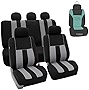 FH Group Car Seat Cover Full Set Striking Striped Gray Black Car Seat Covers with Front Seat Covers and Rear Split Bench Car Seat Cover Universal Fit Interior Accessories for Cars Trucks and SUVs