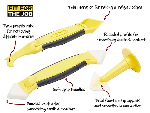 Fit For The Job 3-teil. Dichtungswerkzeug-Set; Auftragen/Glätten v. Dichtungsmasse, Füllstoffen, Silikondichtstoff u. Fliesenmörtel; z. Entfernen v. altem Material, für Badezimmer, Dusche, Küche