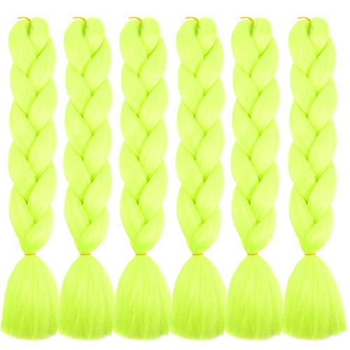 SHUOHAN 6 Packs Ombre Jumbo Braiding Hair Extensions 24 Inch High Temperature Synthetic Fiber Hair Extensions for Box Braids Braiding Hair (Yellow Green)