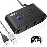 AGPTEK Gamecube Controller Adapter, Super Smash Bros Gamecube Adapter for Nintendo Switch, Wii U and PC USB with 4 Ports, Support Turbo, Home Button and Vibration, Plug and Play