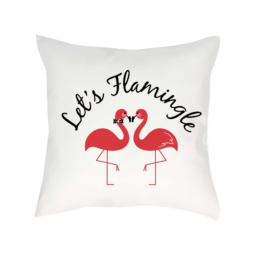 Let's Flamingle, Flamingo Lovers Gift, Pink Flamingo Gift, Home Decor Satin Cushion, Throw Pillow/Cushion. (Satin Cushion Cover)