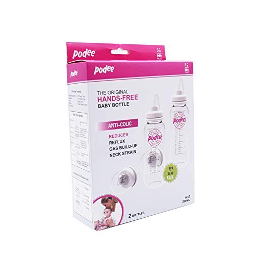Podee Hands Free Baby Bottle - Anti-Colic Self Feeding Baby Bottle System 9 oz (2 Pack - Pink)