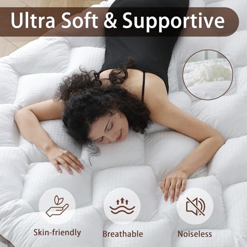 Image of WhatsBedding 3 Inch Memory Foam Mattress Topper Queen Size Plus Thicked Down Alternative-Lined, 4 Anchor Elastic Bands