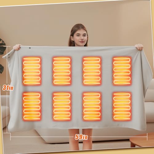 USB Heated Blanket,Cordless Electric Blanket,Portable Heated Throw Blanket Include 10000mAH Battery,Machine Washable,3 Heating Levels,Timing Function,Super Cozy Soft Wearable Blanket