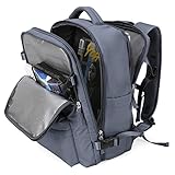 Large Travel Backpack Women, Carry On Backpack,Hiking Backpack Waterproof Outdoor Sports Rucksack Casual Daypack with USB Charging Port Shoes Compartment, Grey Blue