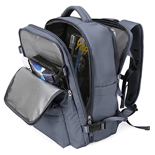 Large Travel Backpack Women, Carry On Backpack,Hiking Backpack Waterproof Outdoor Sports Rucksack Casual Daypack With Usb Charging Port Shoes Compartment, Grey Blue #TOP8