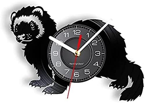 AGlitw Horloge Murale Furet Silhouette Disque Vinyle Horloge Murale Animal Vintage Design Montre Murale Amoureux des Animaux Cadeau