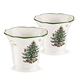 Spode Christmas Tree Pierced Tea Light Holder with Tea Lights, Set of 2