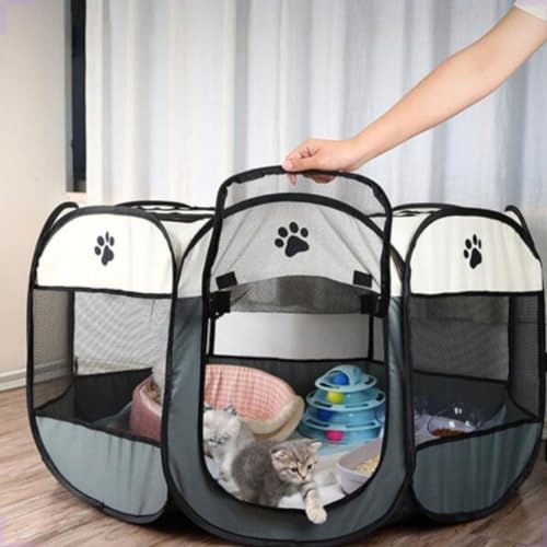 Chiqueirinho Casa Cercado Pet Dobravel Portatil Para Cães e Gatos (Branco Com Cinza)