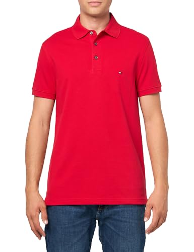 Image of Tommy Hilfiger Men's Short Sleeve Polo Shirts in Slim Fit with Stretch and Organic Pique Cotton