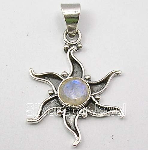 Rainbow Moonstone Pendant 1.4" 925 Sterling Silver Art Gift