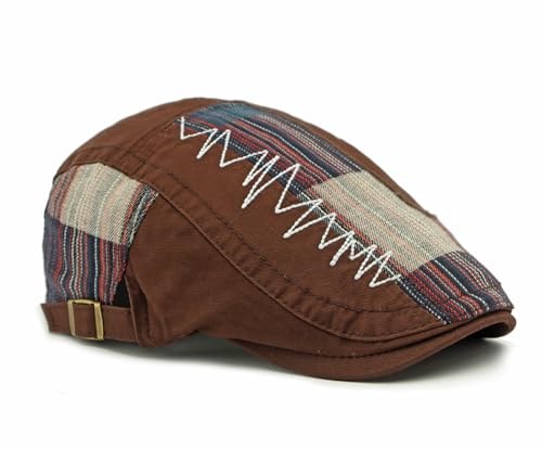 Image of Cotton Newsboy Cap, Breathable Ivy Gatsby Cabbie Beret Hat for Men's Women Driving Hunting Golf, Patchwork Coffee
