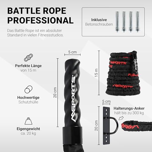 MSPORTS Battle Rope Professional Studio kwaliteit | Lengte: 15 m | Diameter: 5 cm | Trainingskabel Sporttouw slagkabel Fitness Tau slangtouw vliegtouw - Afbeelding 3